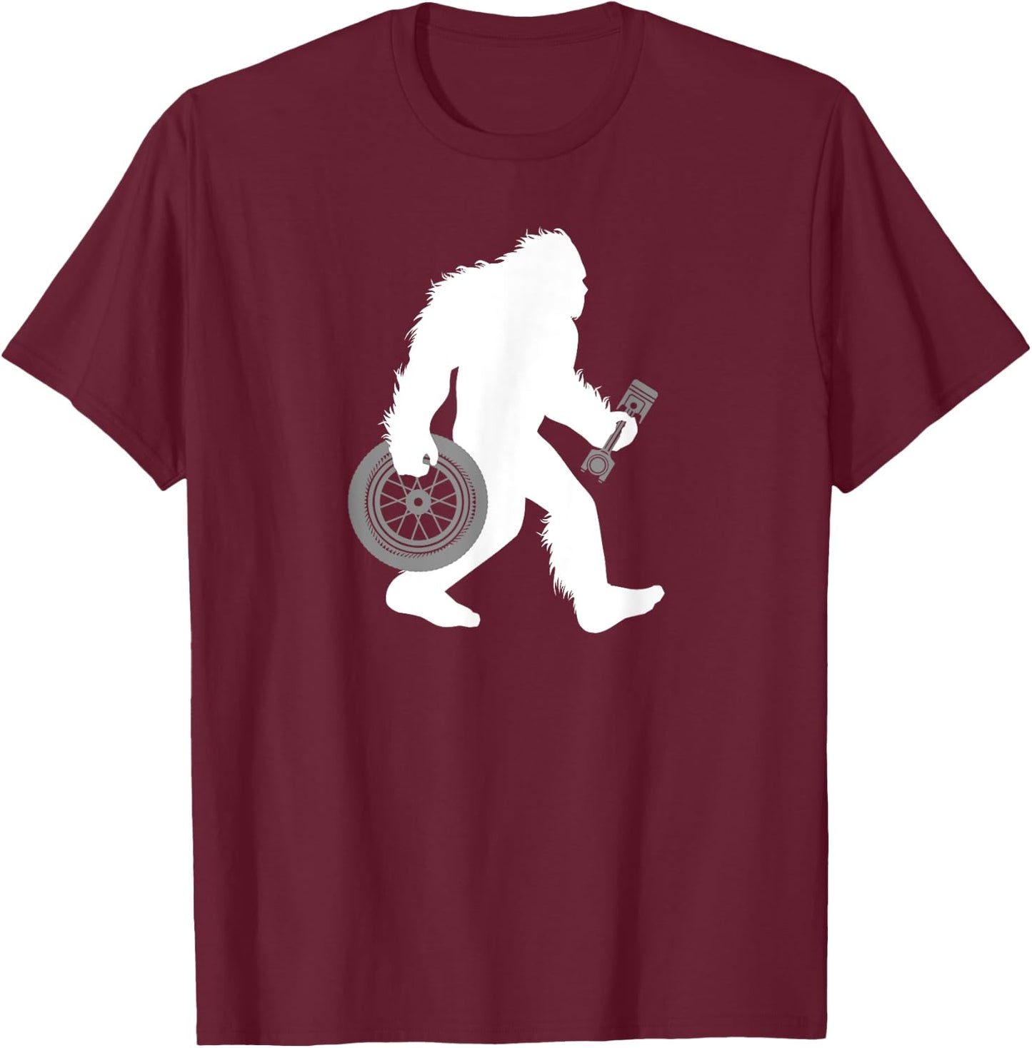 Bigfoot Car Mechanic Sasquatch Tire Technician Cryptid T-Shirt - T-Shirt | Maroon
