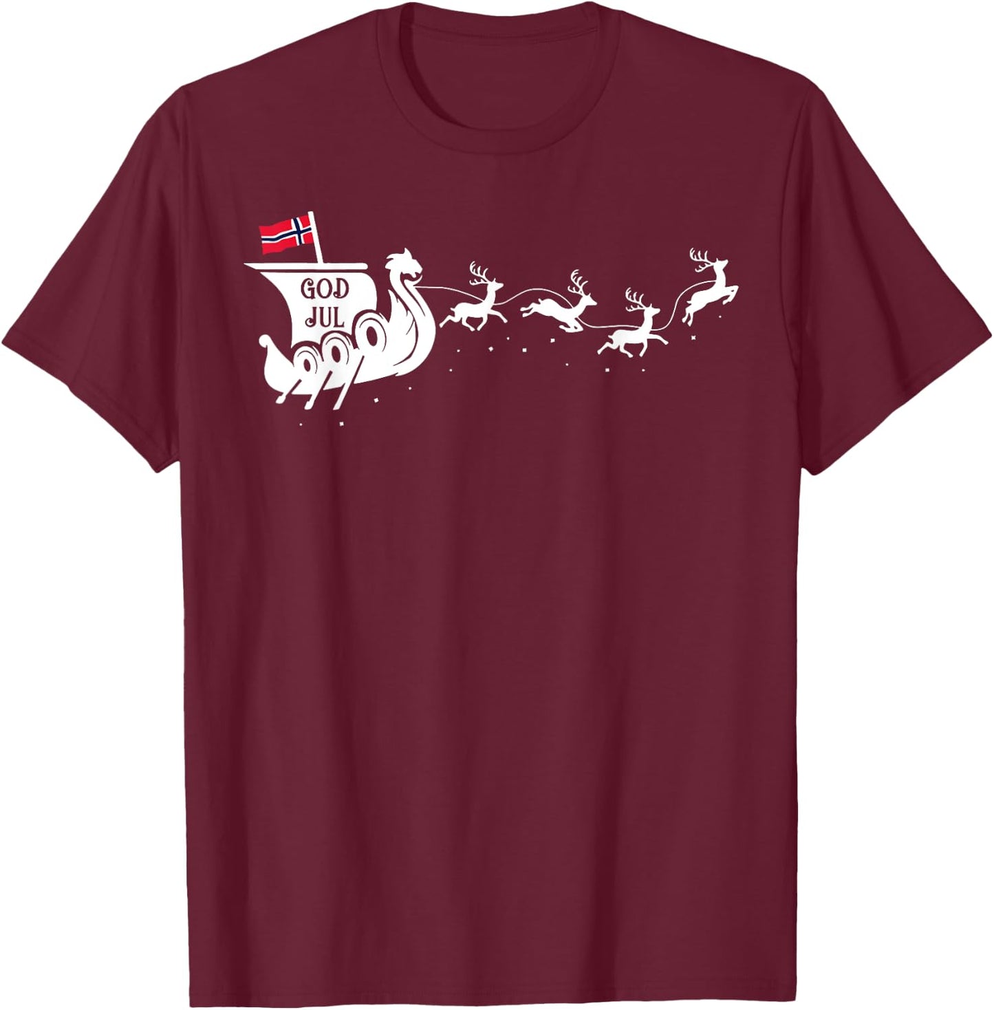 God Jul Viking Ship Sleigh T-Shirt - T-Shirt | Maroon