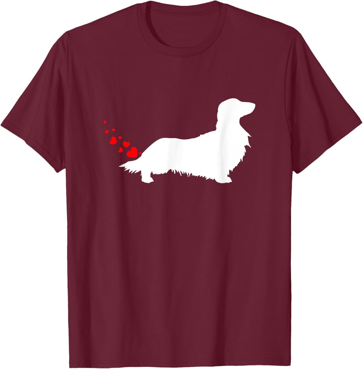 Love Dog Farts Apparel Corp. Valentines Day Long Haired Dachshund Owner Heart Farts Gift T-Shirt - T-Shirt | Maroon