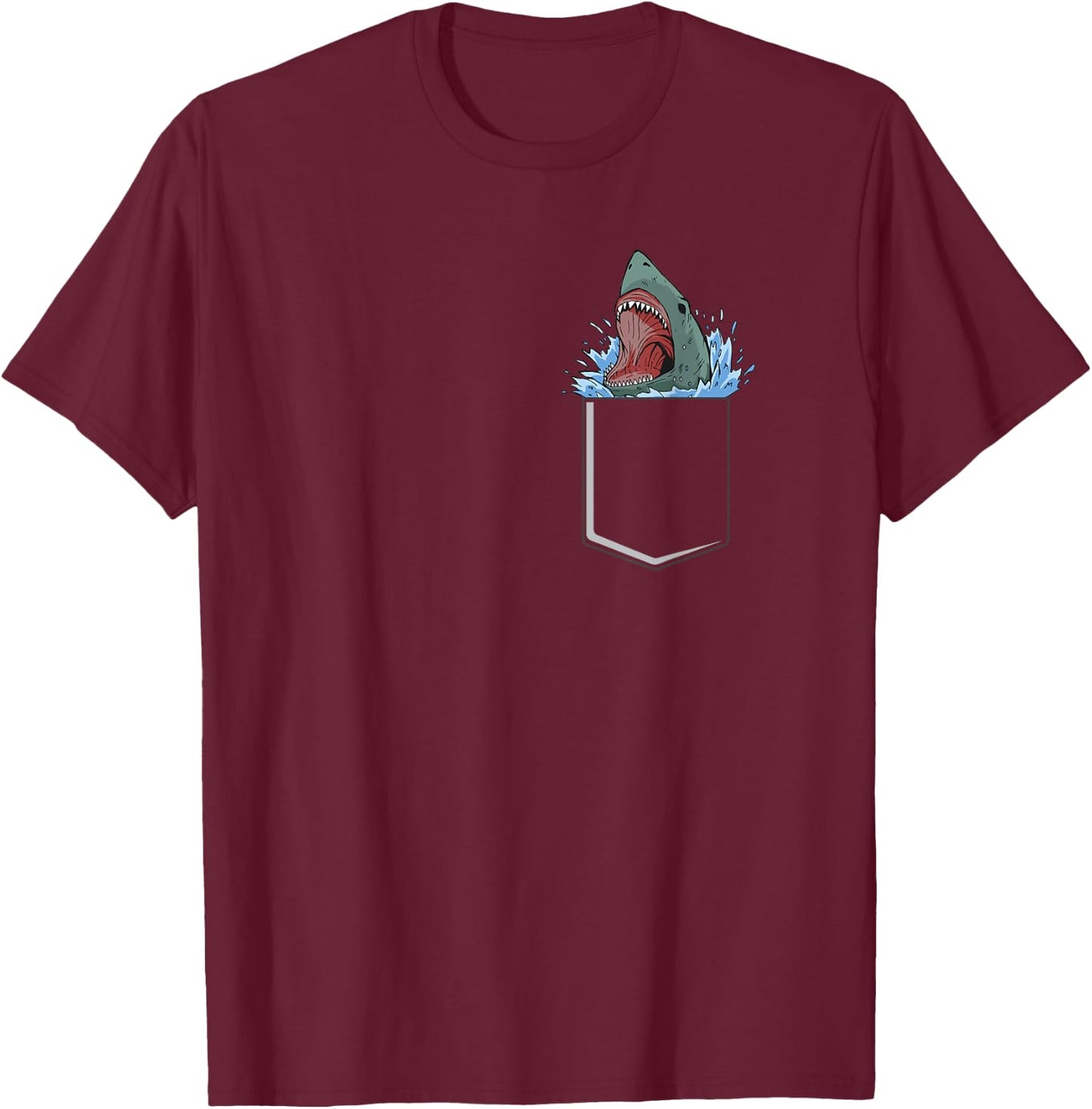 Animal Lover Novelty Apparel -Adults Black Modern Shark Theme T-Shirt - T-Shirt | Maroon