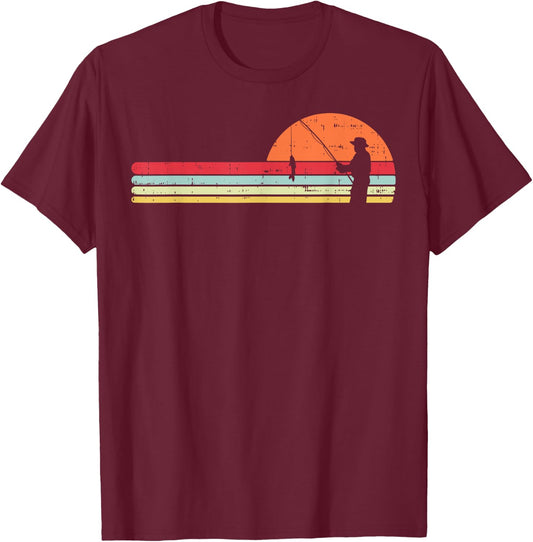 Man Fishing Sunset Retro Angling Fisherman Angler Men Gift T-Shirt - T-Shirt | Maroon