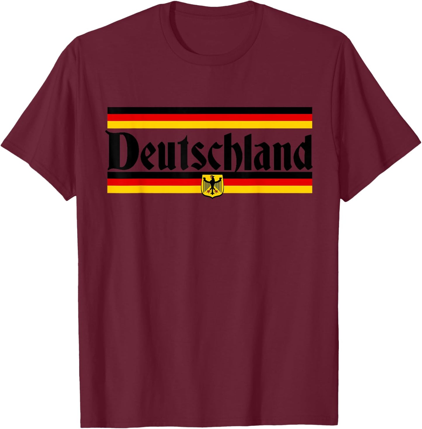 funny Oktoberfest designs , DEUTSCHLAND, Germany, Flag Coat of Arms with Eagle -Adults , Grey, Small, Short Sleeve, Classic Fit, Cotton, Polyester T-Shirt - T-Shirt | Maroon