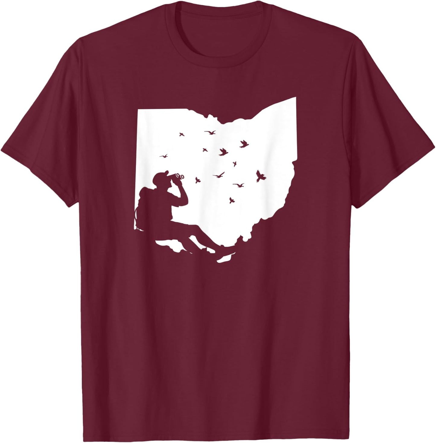 Map Ohio Bird Watching Design Birding Binoculars Birdwatcher T-Shirt - T-Shirt | Maroon