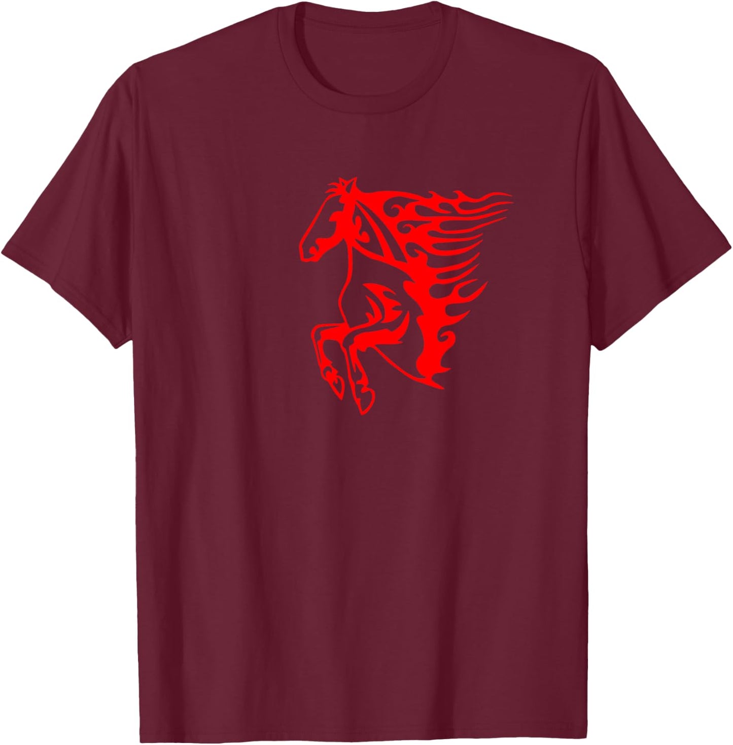 Flaming Red Horse Women Kids and Senior Citizens T-Shirt - T-Shirt | Maroon