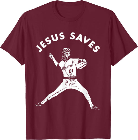 Jesus Saves Religious Christian Faith Baseball Shirt T-Shirt - T-Shirt | Maroon