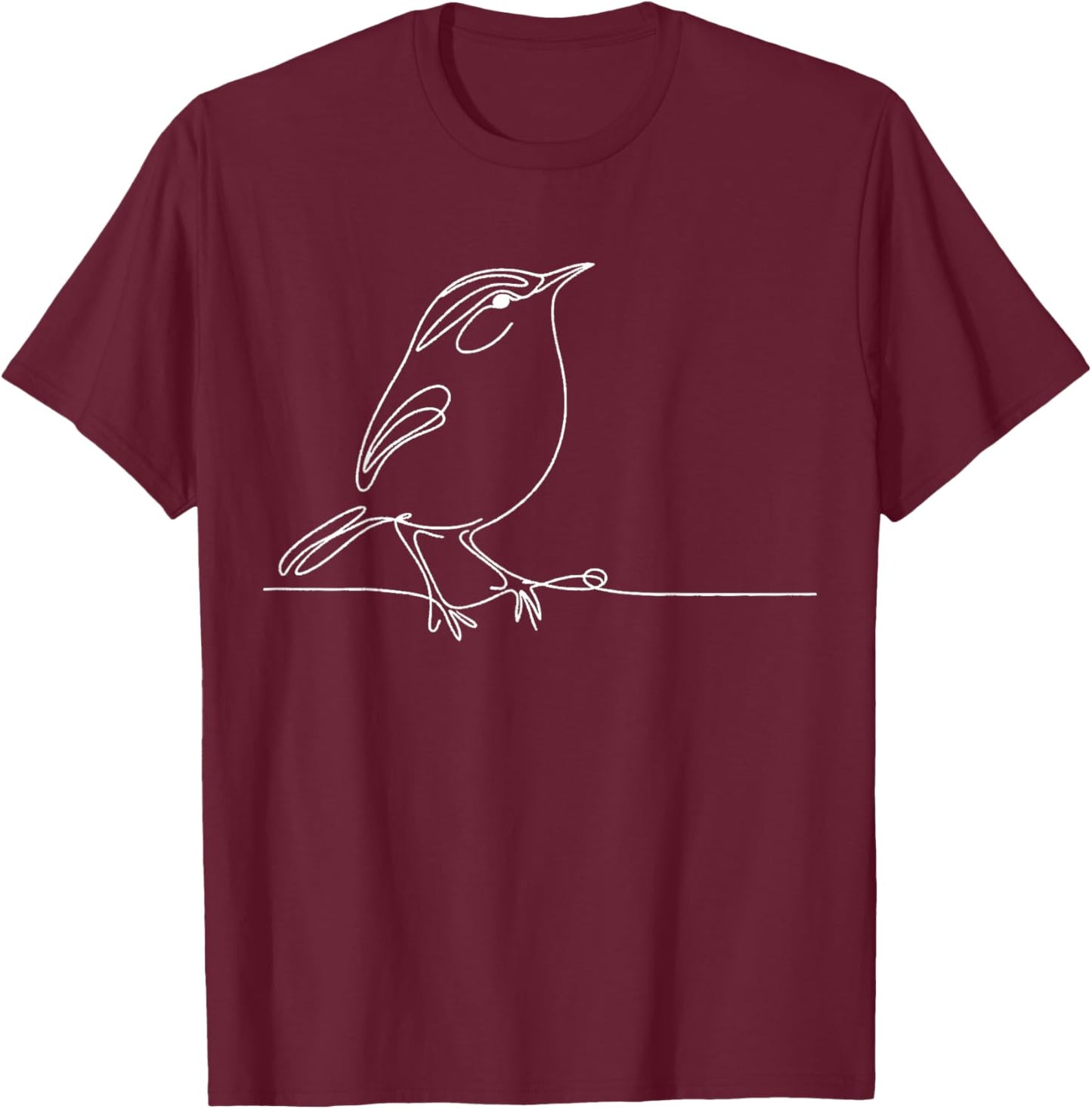 Line Art Bird & Ornithologist Carolina Wren T-Shirt - T-Shirt | Maroon