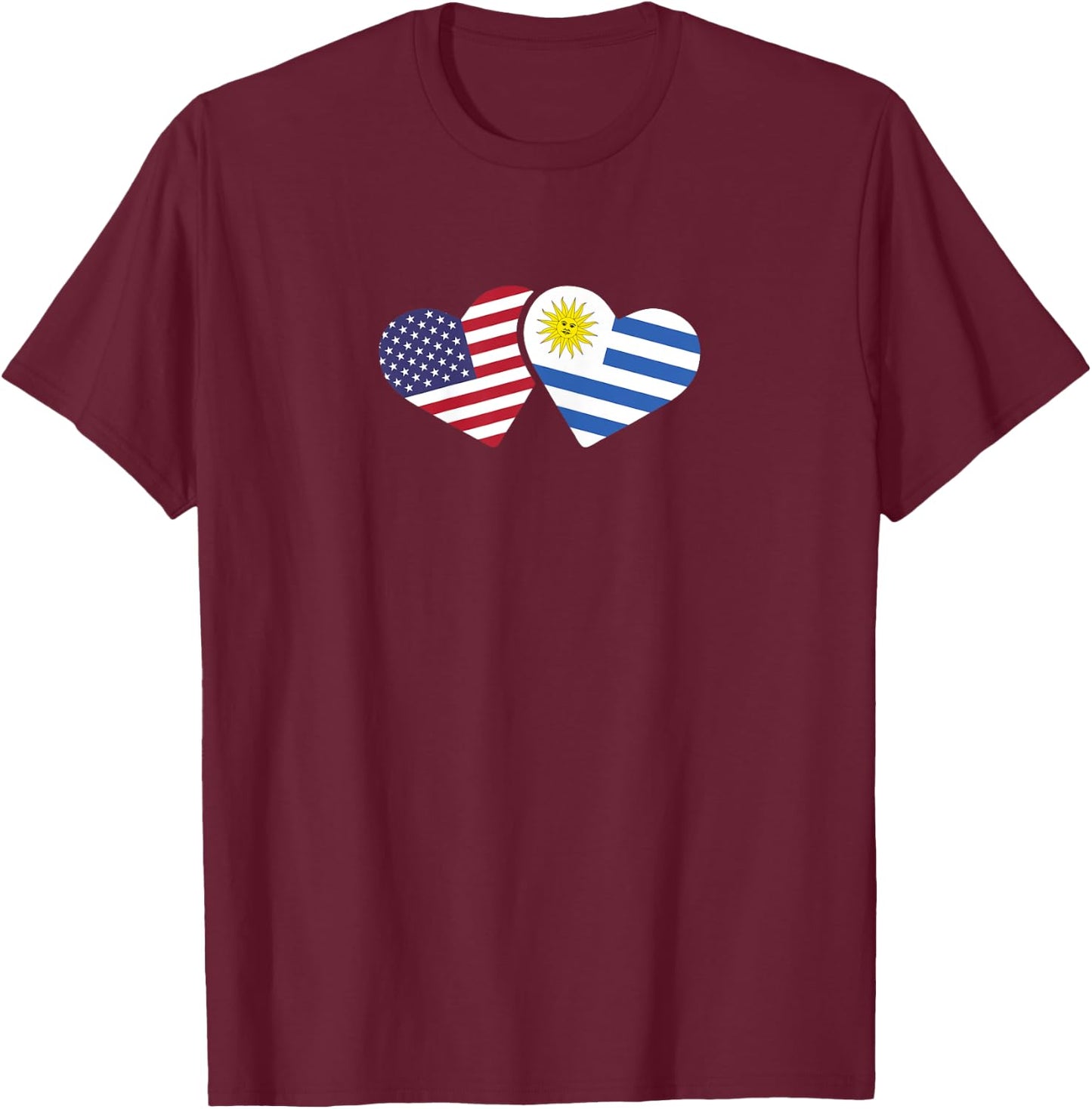 USA Uruguay Flag T Shirt Hearts Uruguayan American Love Gift T-Shirt - T-Shirt | Maroon