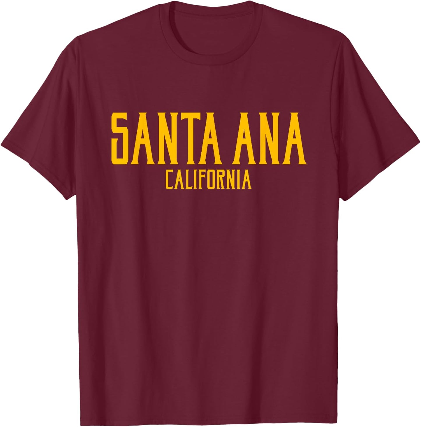 Santa Ana California Text Amber Print T-Shirt - T-Shirt | Maroon