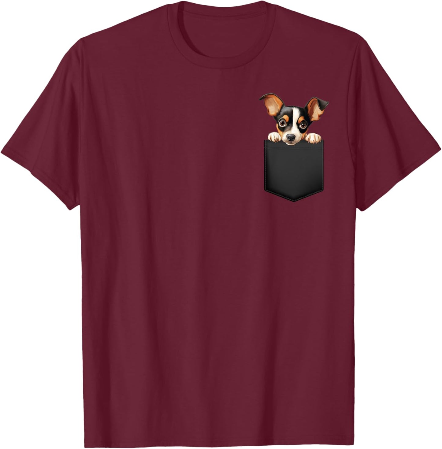 Funny Toy Fox Terrier Puppy Dog In Pocket Cute Pet Lover T-Shirt - T-Shirt | Maroon
