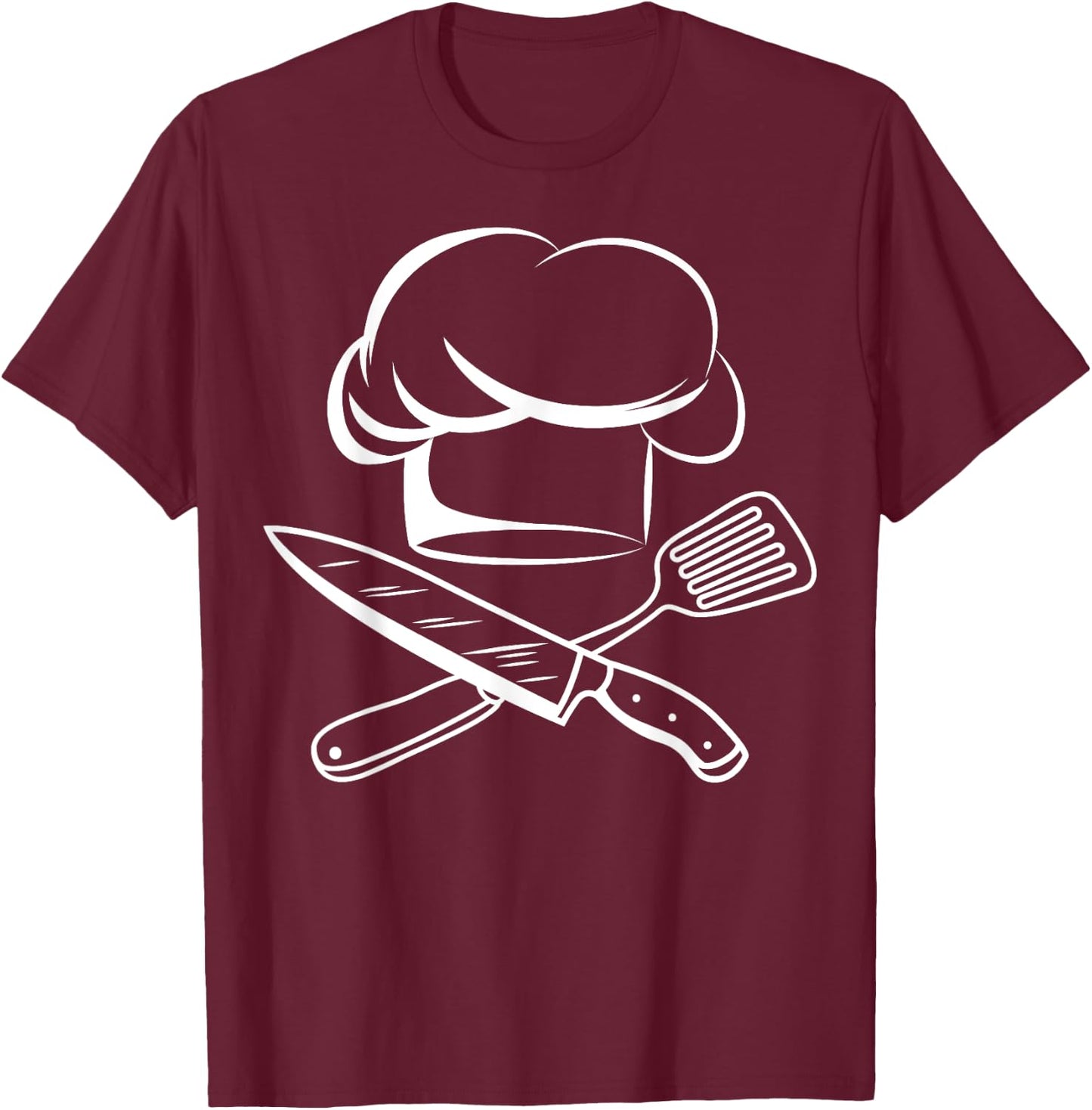 Chef Hat Chief Cook Apparel -Adults Black Cotton 60% Polyester 40% Modern Cartoon Small T-Shirt - T-Shirt | Maroon