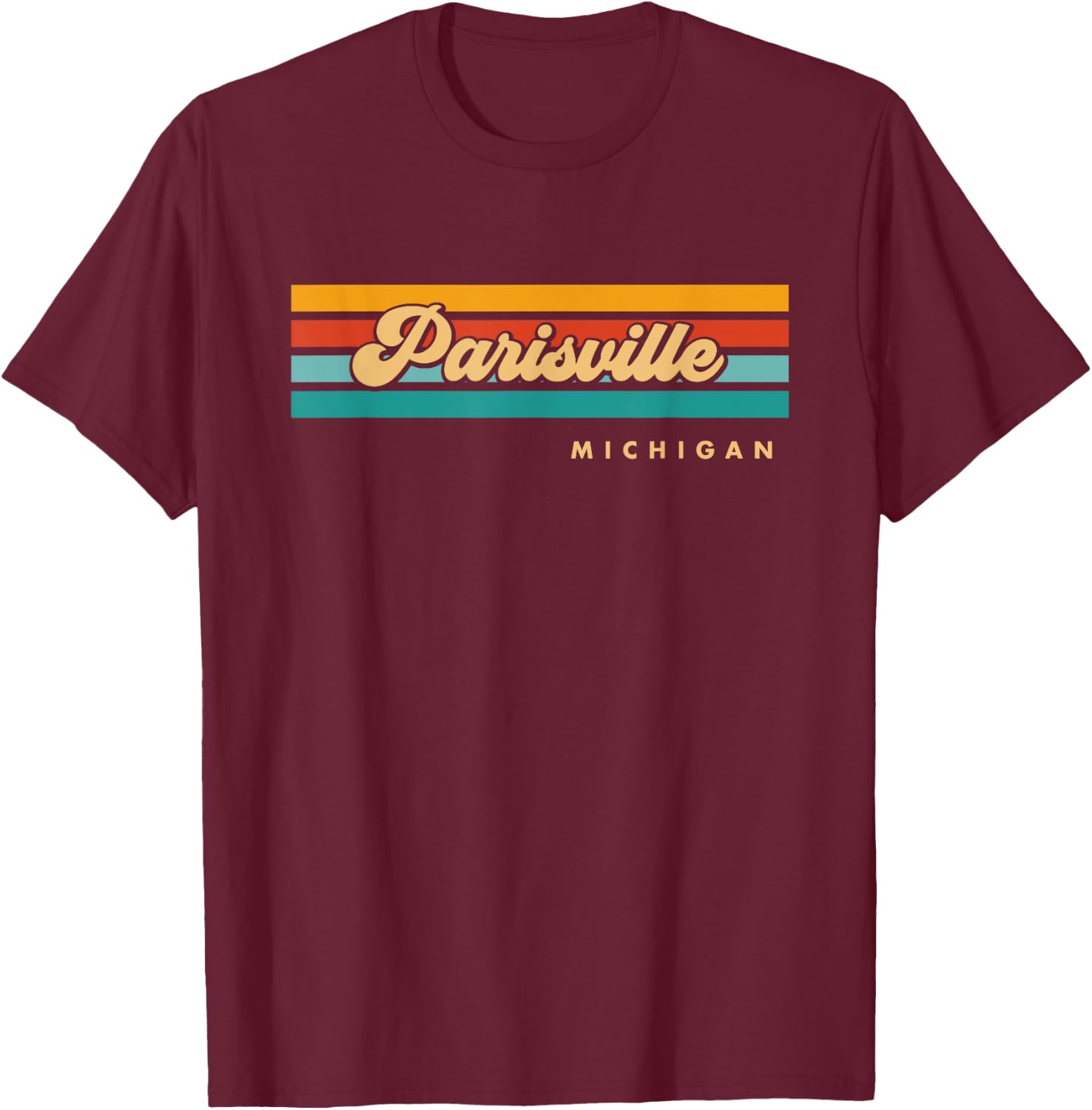 Vintage Sunset Stripes Parisville, Michigan T-Shirt - T-Shirt | Maroon
