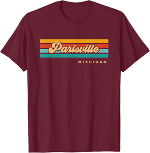 Vintage Sunset Stripes Parisville, Michigan T-Shirt - T-Shirt | Maroon