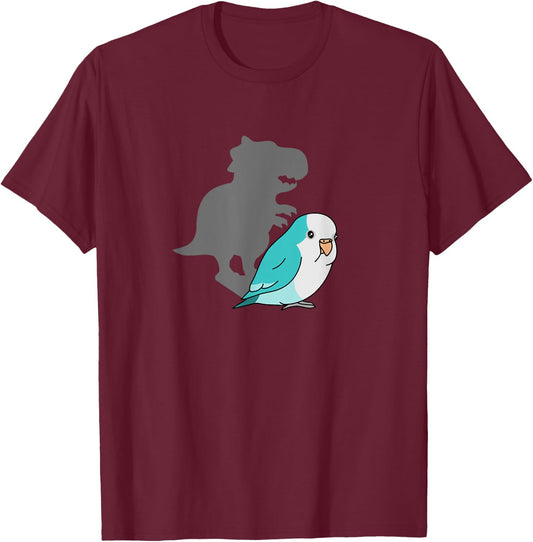 Chubby Blue quaker T-rex Cute Parrot Doodle Dinosaur Shadow T-Shirt - T-Shirt | Maroon