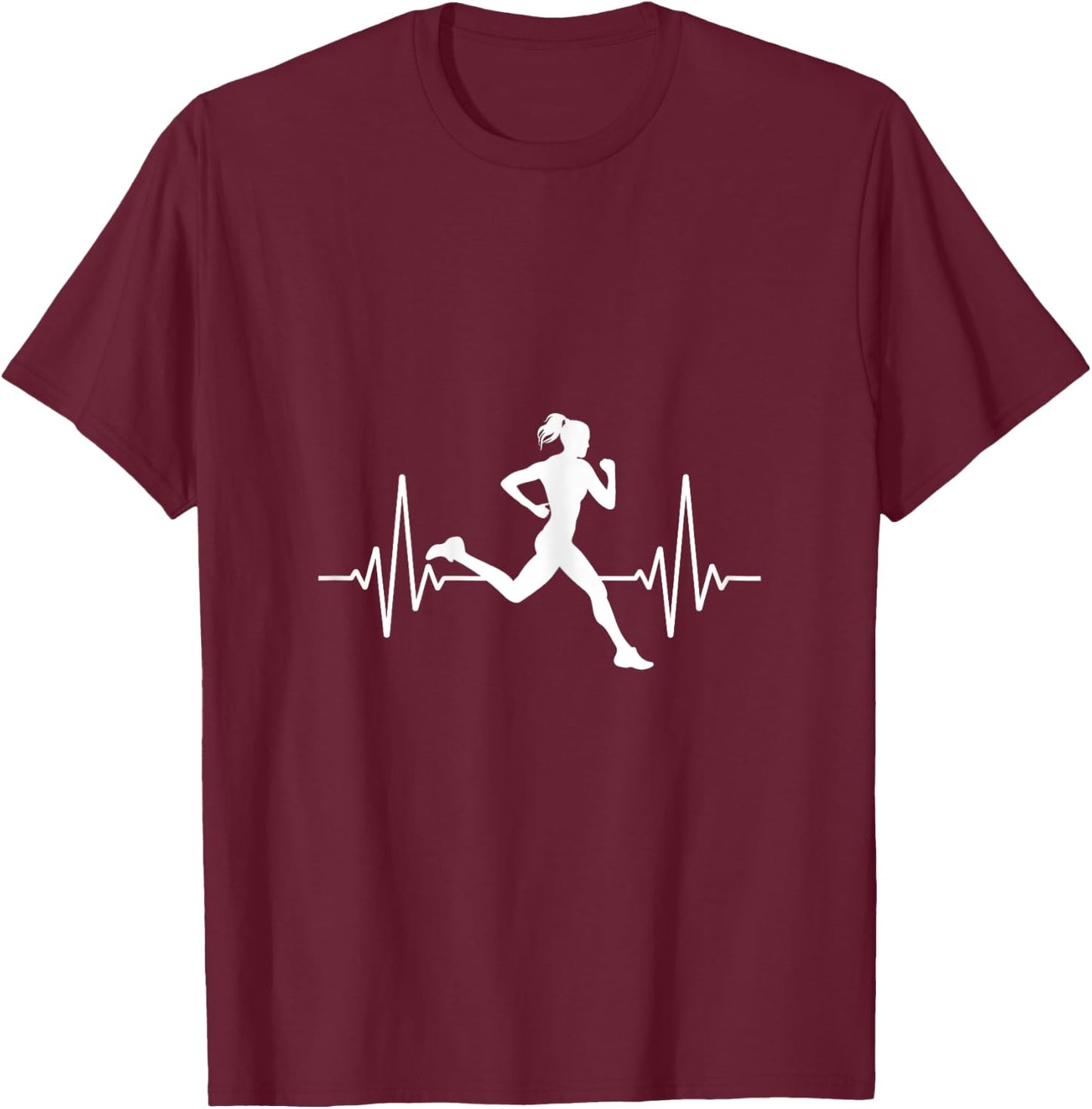 Runners Heartbeat Female - Funny Runners & Running Gift T-Shirt - T-Shirt | Maroon