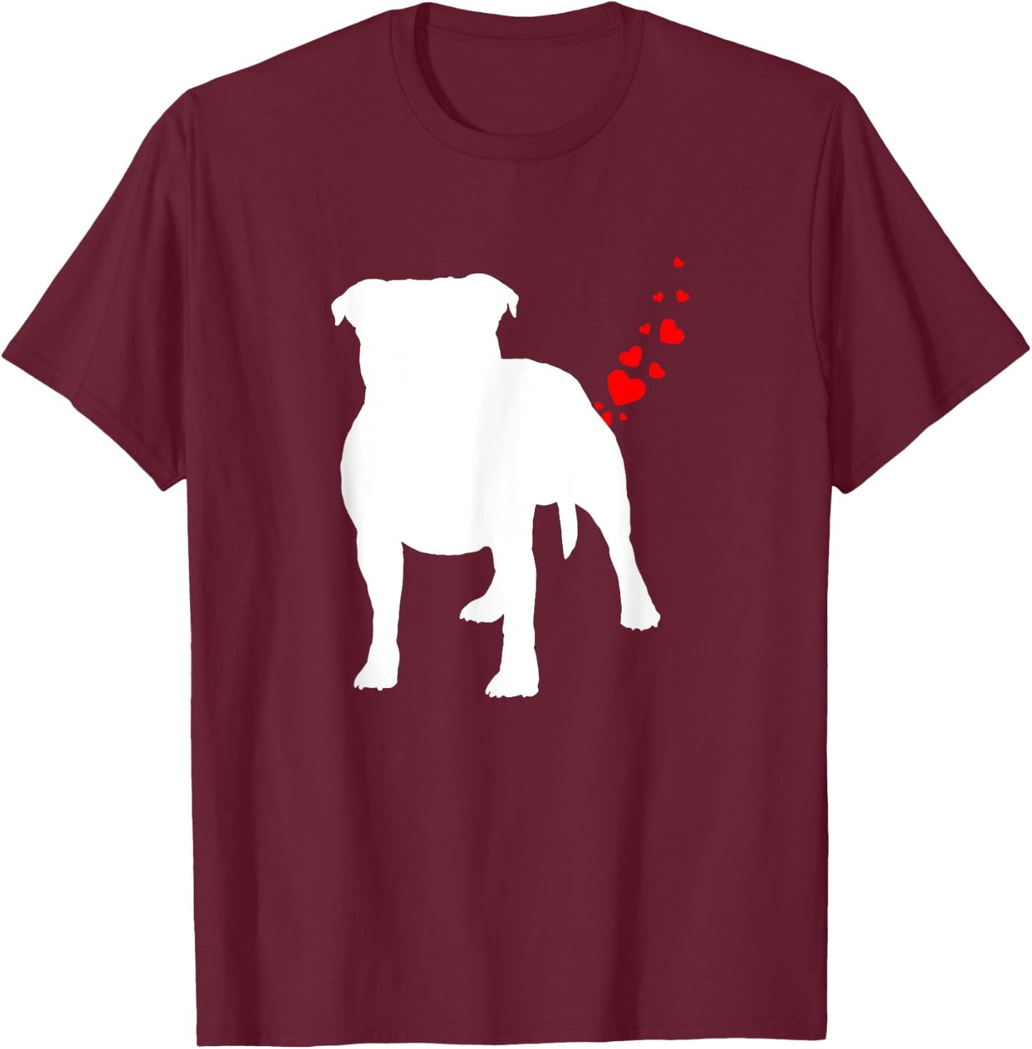 Staffordshire Bull Terrier Valentines Day Heart Dog Farts Men Women Girls Kids T-Shirt - T-Shirt | Maroon