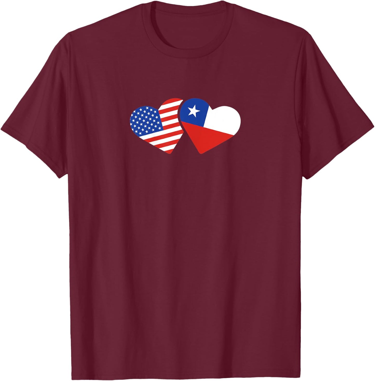USA Chile Flag T Shirt Hearts Chileans American Love Cute T-Shirt - T-Shirt | Maroon