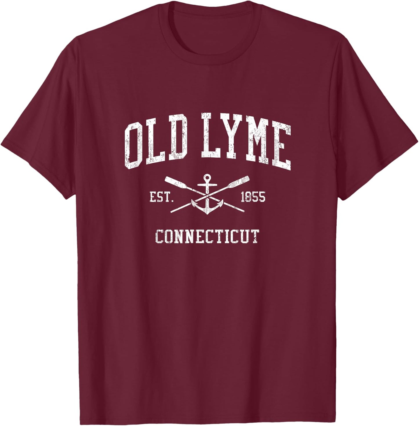 Old Lyme CT Vintage Crossed Oars & Boat Anchor Sports T-Shirt - T-Shirt | Maroon