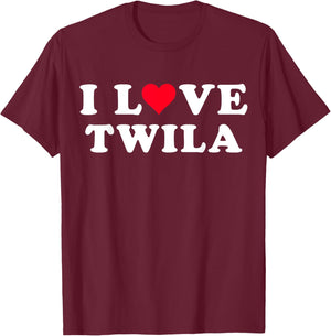 I Love Twila Matching Girlfriend & Boyfriend Twila Name T-Shirt - T-Shirt | Maroon