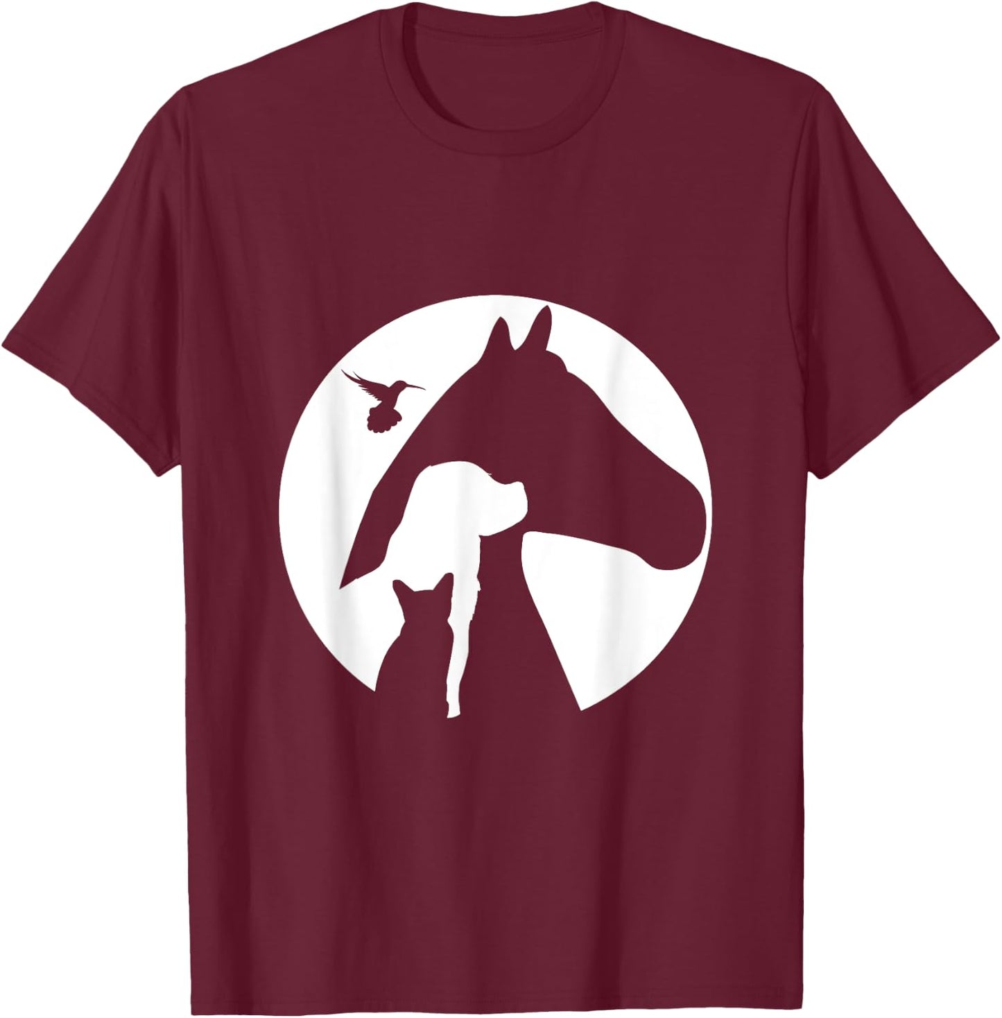 Animal Silhouette Cat Dog Horse Bird Hummingbird Men Women Girls Kids T-Shirt - T-Shirt | Maroon
