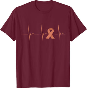 Heartbeat EKG Pulse Peach Endometrial Cancer Awareness T-Shirt - T-Shirt | Maroon