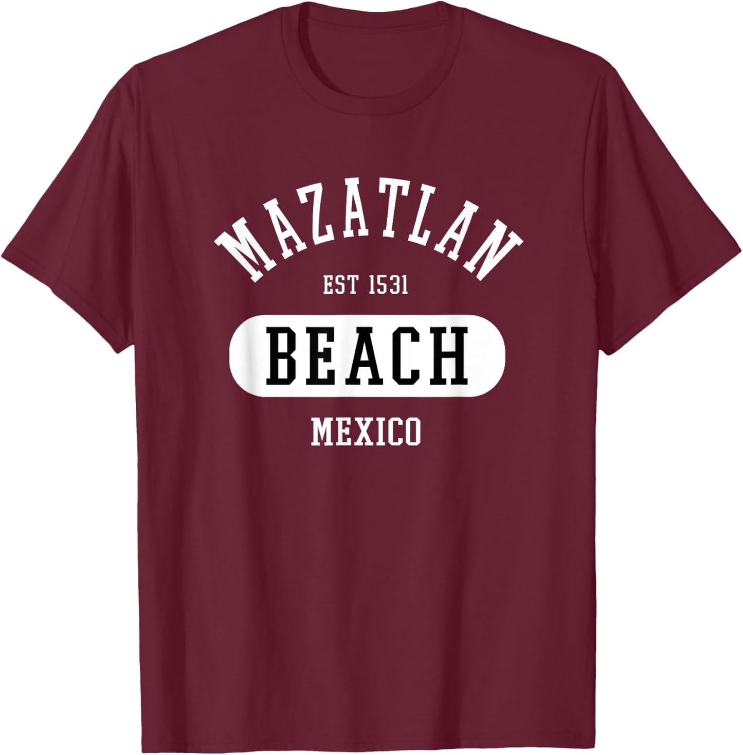 Retro College Jersey Style Mazatlan Mexico Novelty Art T-Shirt - T-Shirt | Maroon