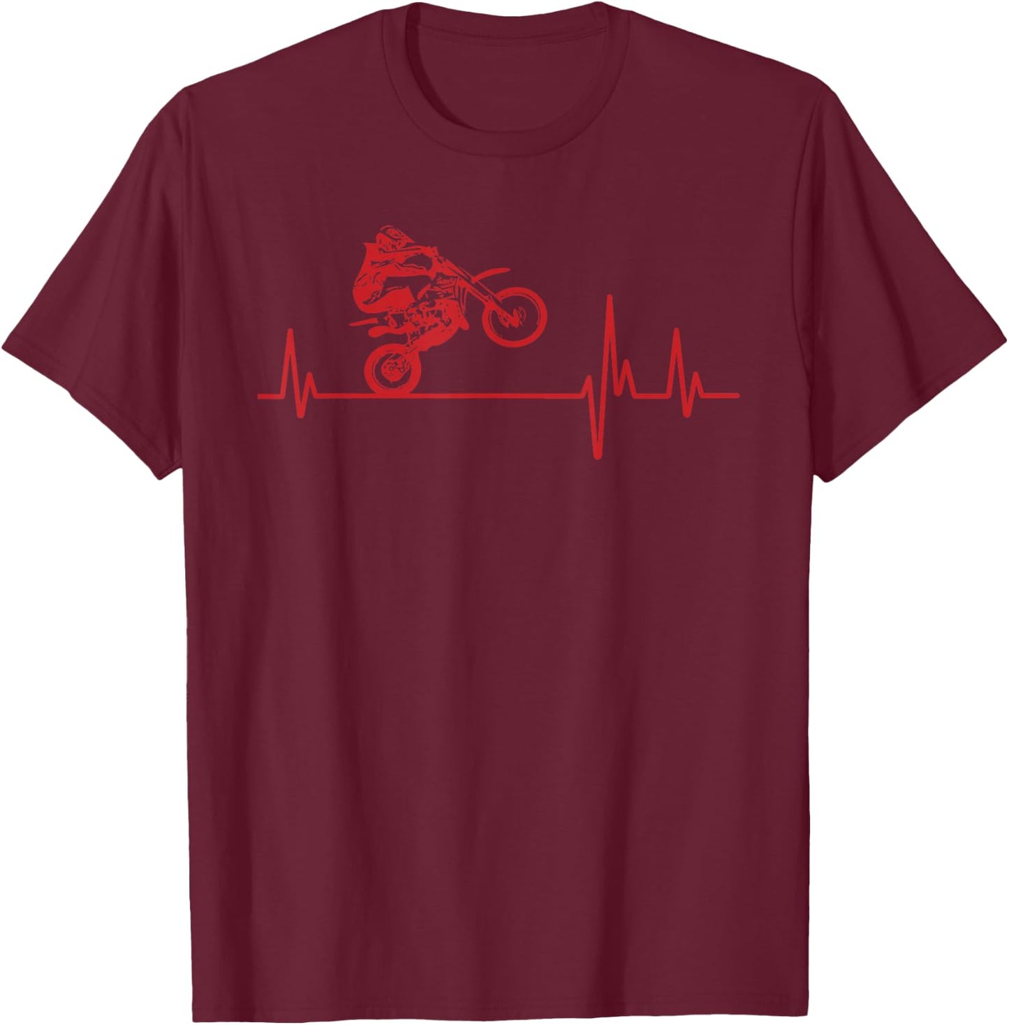 Motocross Heartbeat - Dirt Bike MX Biker Rider T-Shirt - T-Shirt | Maroon