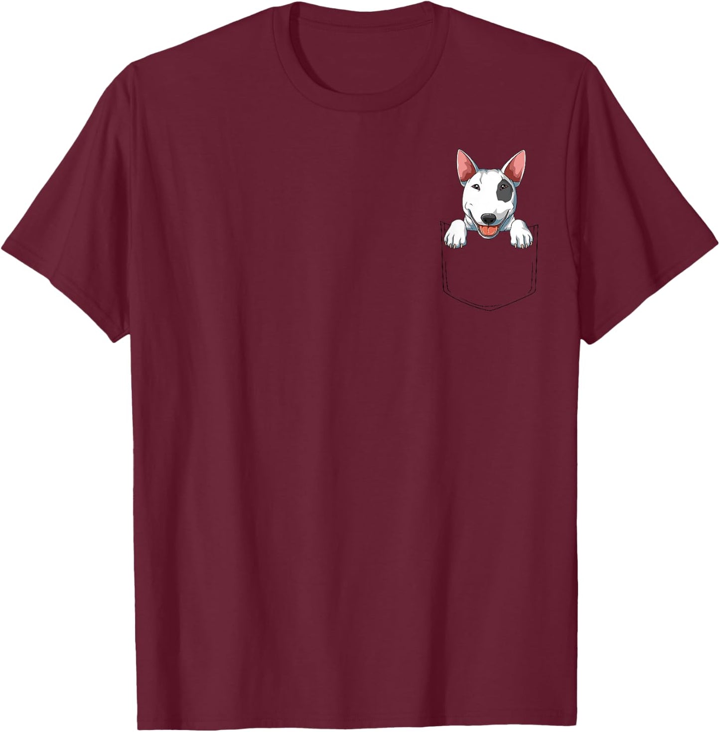 Bull Terrier Pocket Bull Terrier Peeking Out Pocket T-Shirt - T-Shirt | Maroon