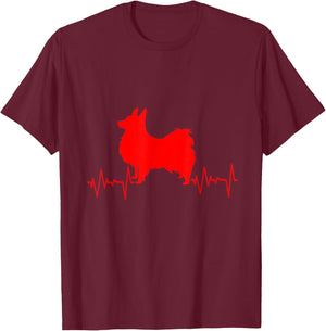Heartbeat And Heartline With Papillon Dog T-Shirt - T-Shirt | Maroon