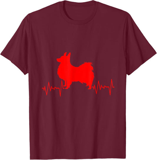 Heartbeat And Heartline With Papillon Dog T-Shirt - T-Shirt | Maroon