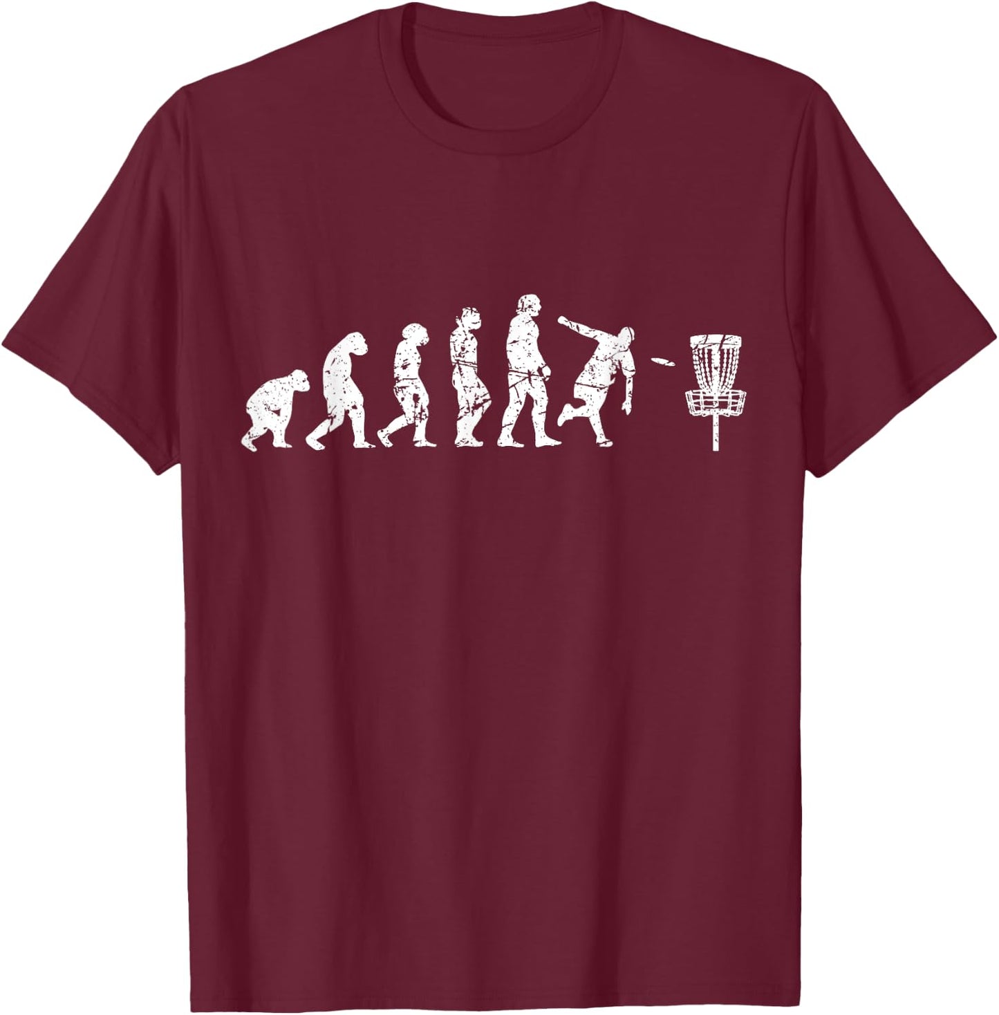 Evolution of Man Frisbee Golfer Used Disc Golf T-Shirt - T-Shirt | Maroon
