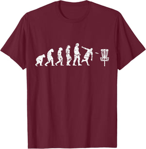 Evolution of Man Frisbee Golfer Used Disc Golf T-Shirt - T-Shirt | Maroon