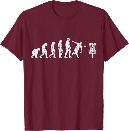 Evolution of Man Frisbee Golfer Used Disc Golf T-Shirt - T-Shirt | Maroon