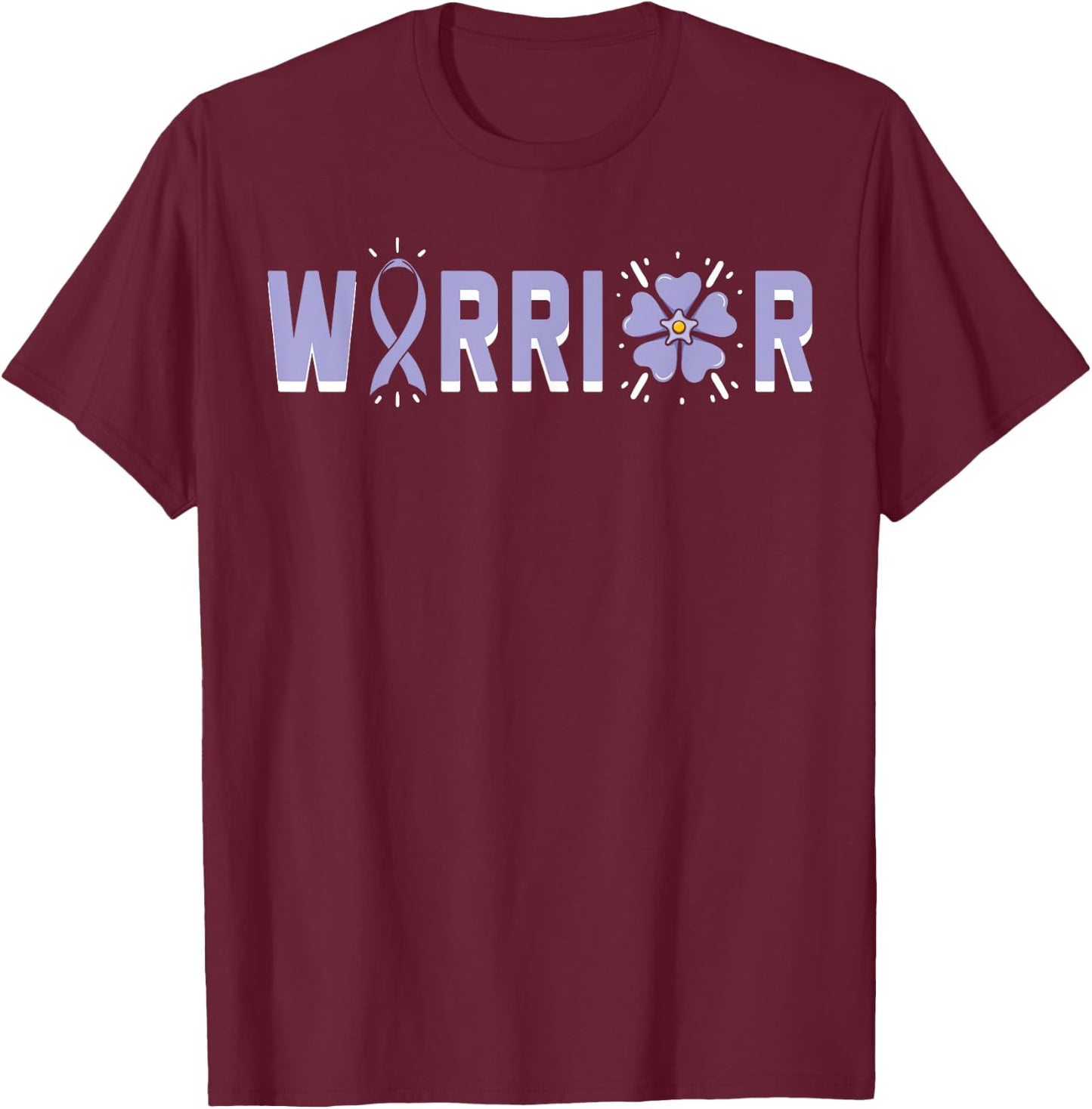 Warrior Stomach Cancer Awareness Gastric Periwinkle Ribbon T-Shirt - T-Shirt | Maroon