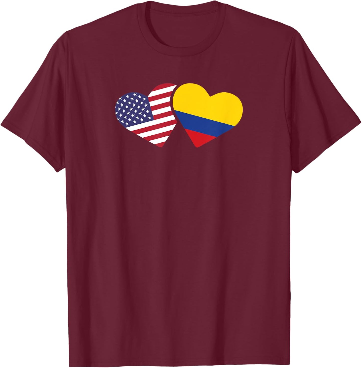 USA Colombia Flag Heart T Shirt Colombian American Love Gift T-Shirt - T-Shirt | Maroon