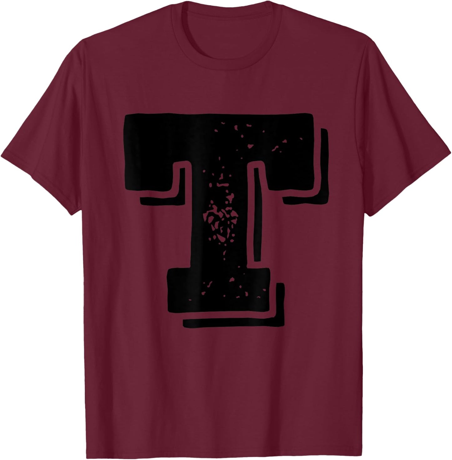 Letter T Capital Alphabet College Varsity Monogram Club T-Shirt - T-Shirt | Maroon
