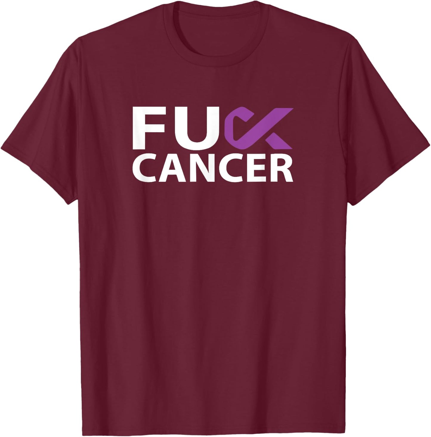 Fuck Pancreatic Cancer F U FU Purple Ribbon Cancer Awareness T-Shirt - T-Shirt | Maroon