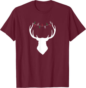 Deer Head with Christmas Lights on Antlers T-Shirt - T-Shirt | Maroon