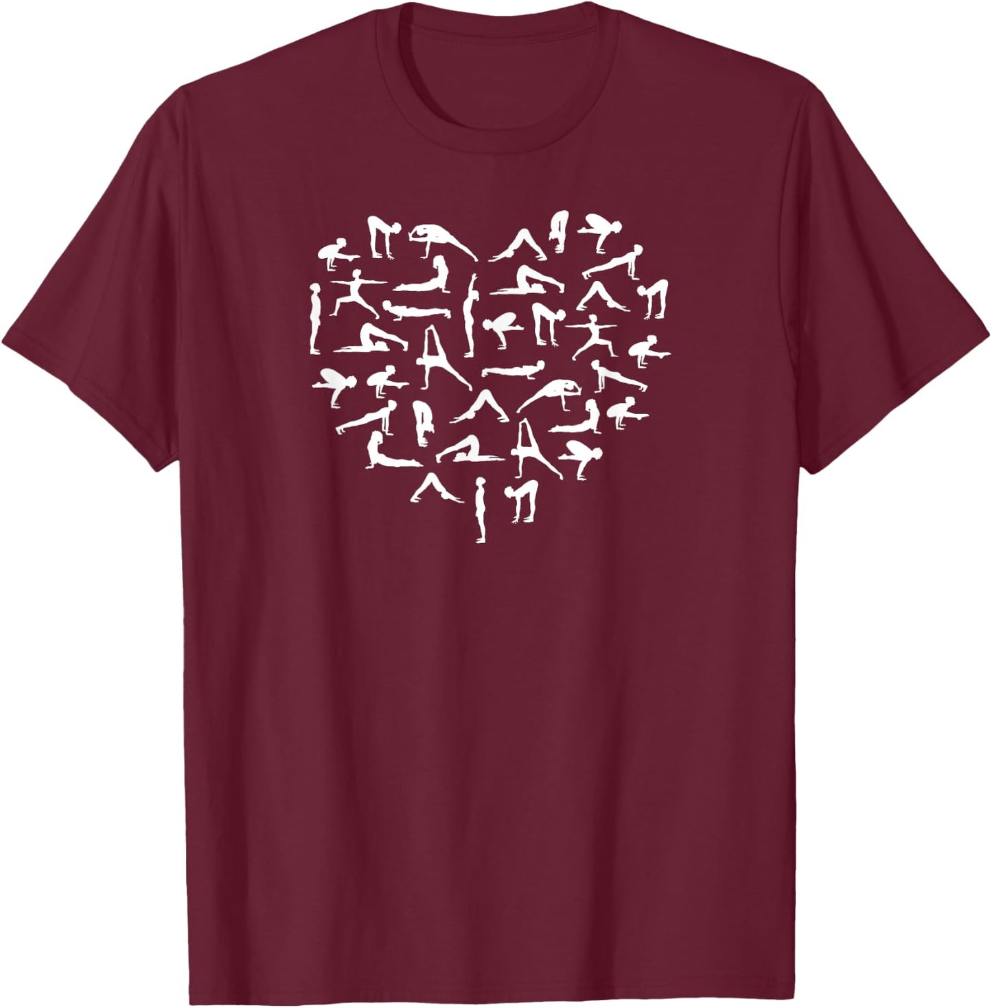 Yoga Love Heart Asana Silhouettes Cool Yogi Valentine's Day T-Shirt - T-Shirt | Maroon