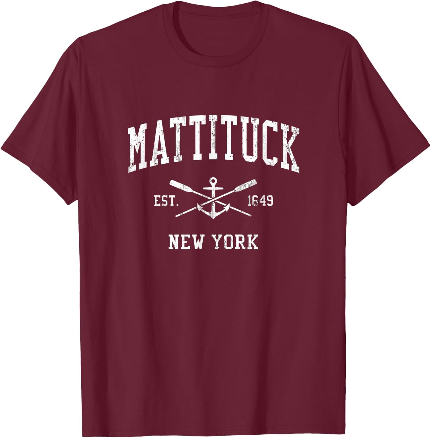 Mattituck NY Vintage Crossed Oars & Boat Anchor Sports T-Shirt - T-Shirt | Maroon