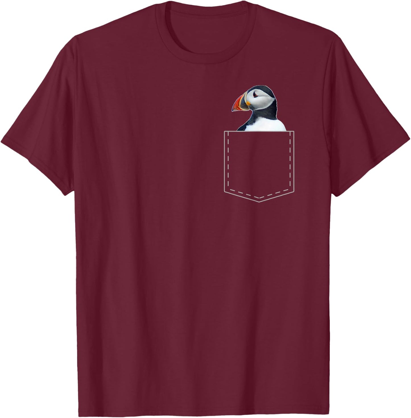 Federn der Vgel Funny Puffin for -Adults Black Cartoon Short Sleeve Classic Fit Pull On T-Shirt - T-Shirt | Maroon