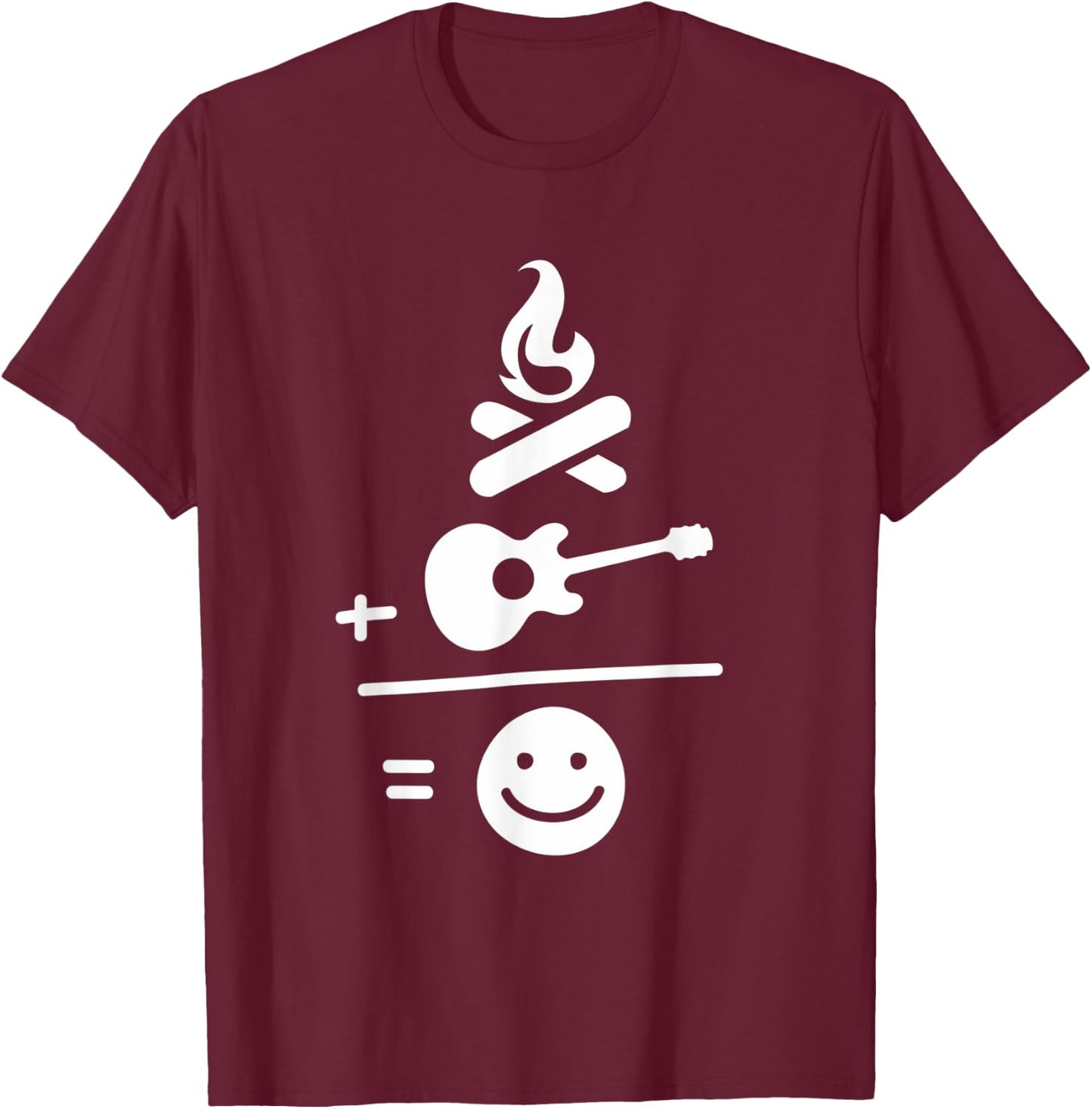 Camping Camp Fire and Guitar Makes Me Smile T-Shirt - T-Shirt | Maroon