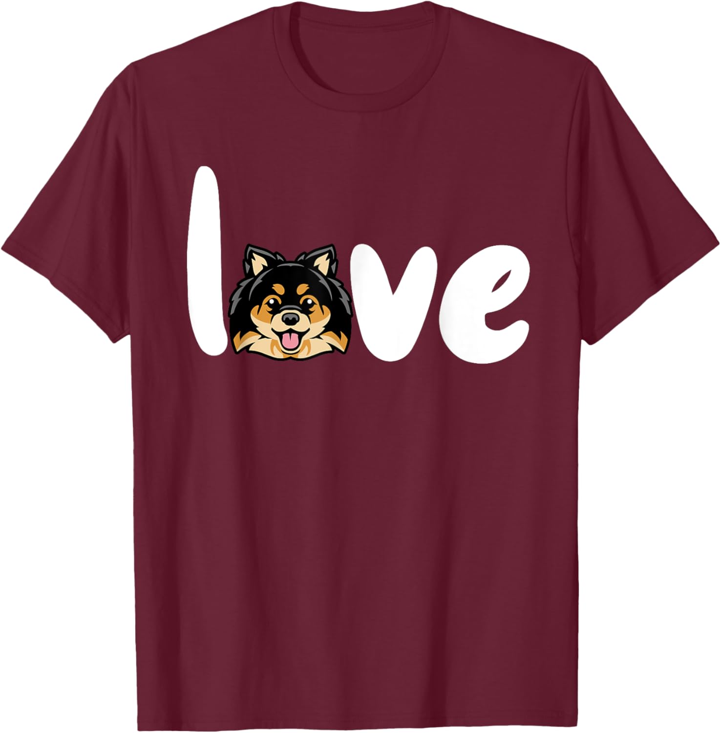 pomeranian BLACK TAN love dog T-Shirt - T-Shirt | Maroon