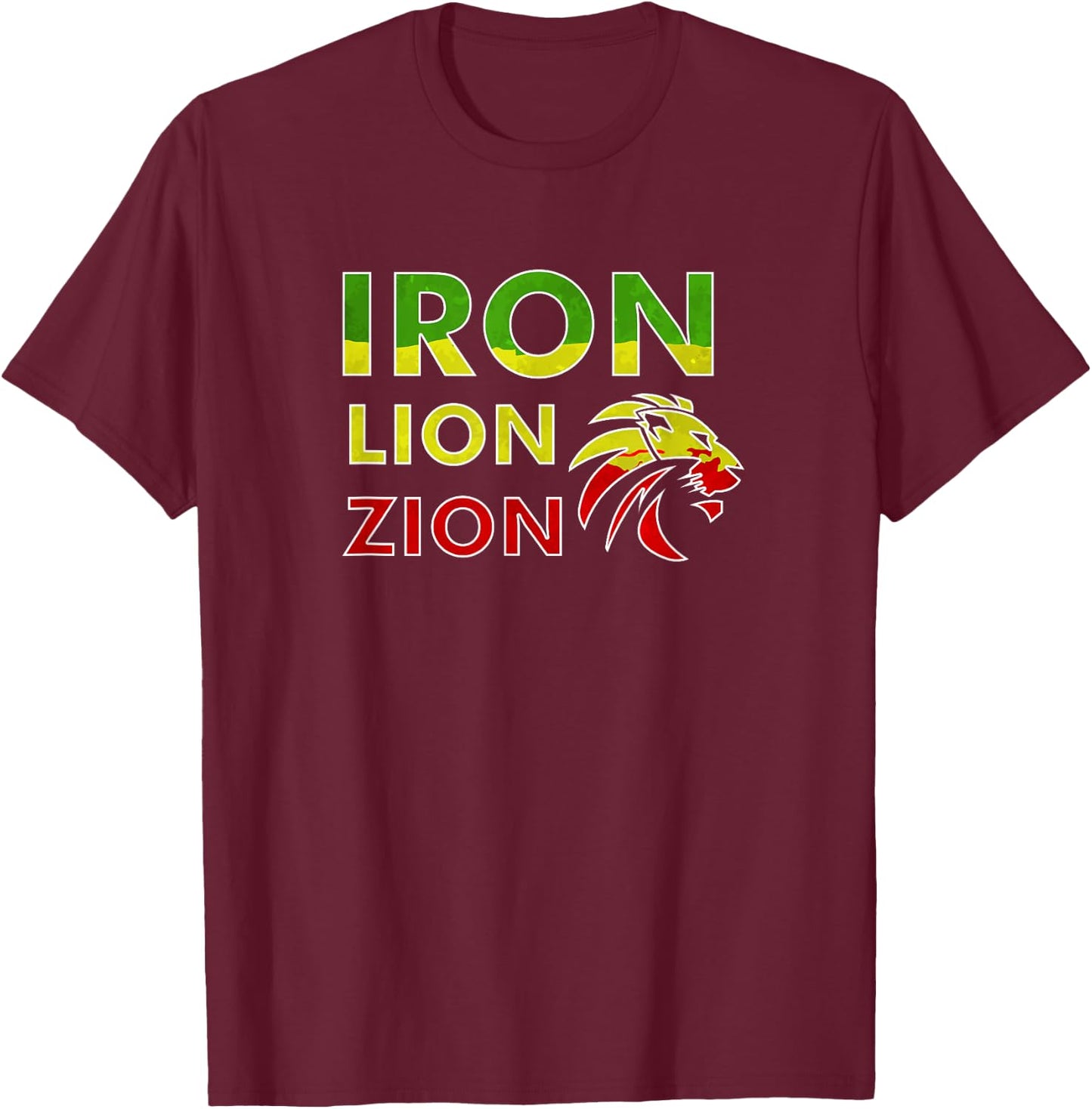 Iron, Lion, Zion, Jamaica, Rasta T-Shirt - T-Shirt | Maroon