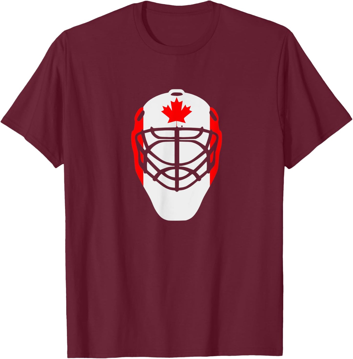 Men Novelty Ice Hockey Goalie Mask Canada Flag Style T-Shirt - T-Shirt | Maroon