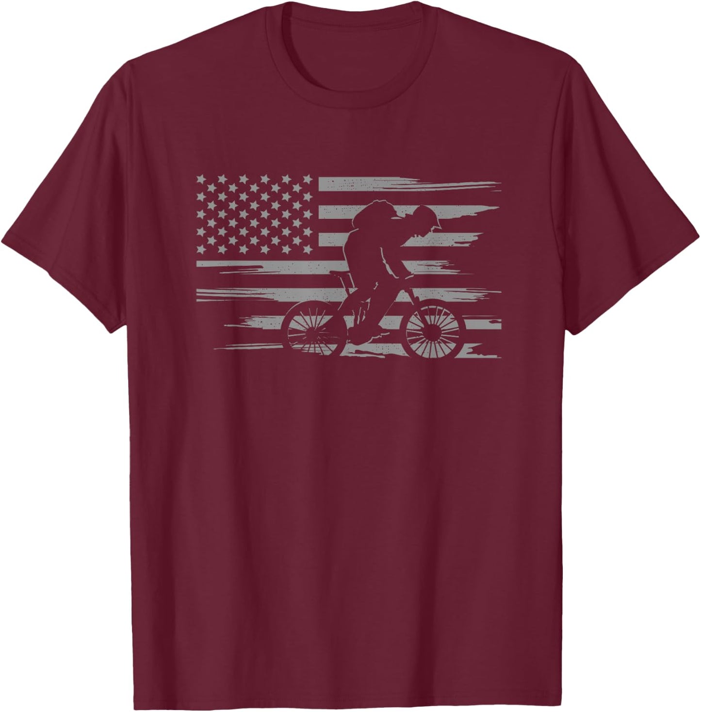 American Flag MTB Mountain Bike Apparel - MTB Mountain Bike T-Shirt - T-Shirt | Maroon