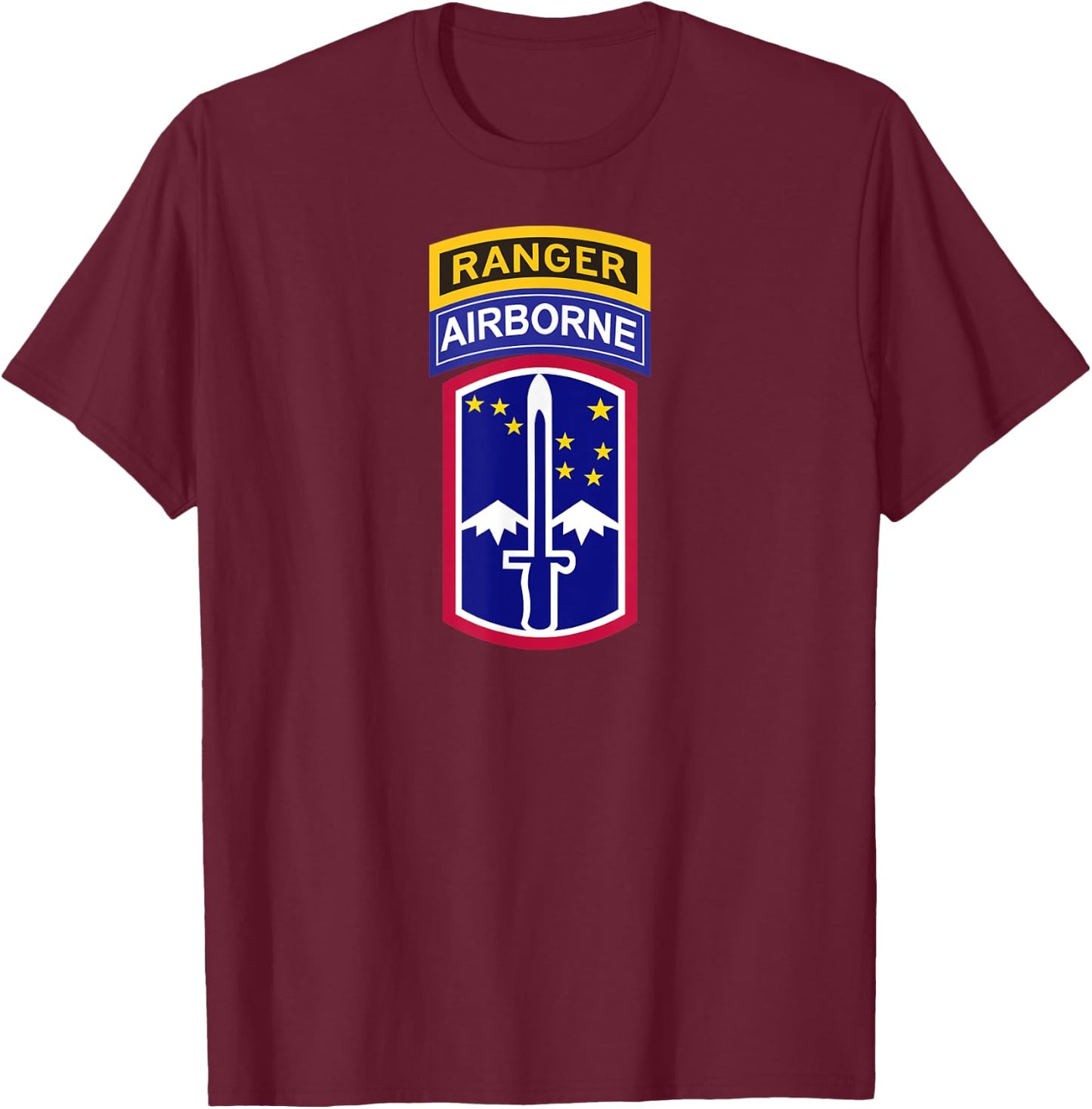 172nd Infantry Patch - Airborne and Ranger Tab T-Shirt - T-Shirt | Maroon