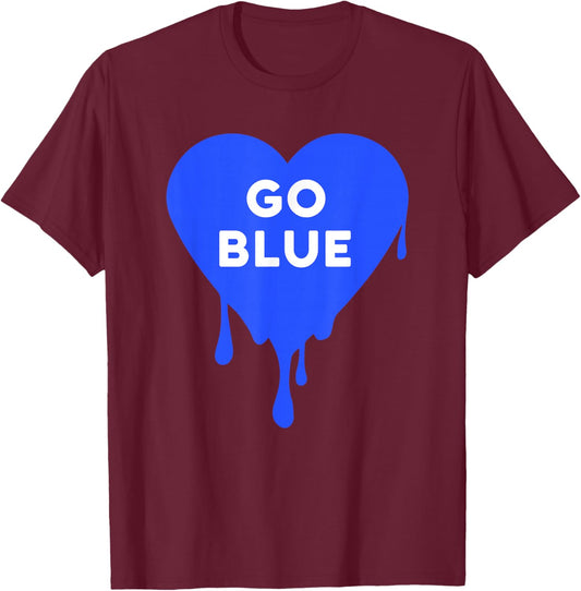 Go Blue - Blue team, Color War, Camp, Dripping Heart, cute T-Shirt - T-Shirt | Maroon