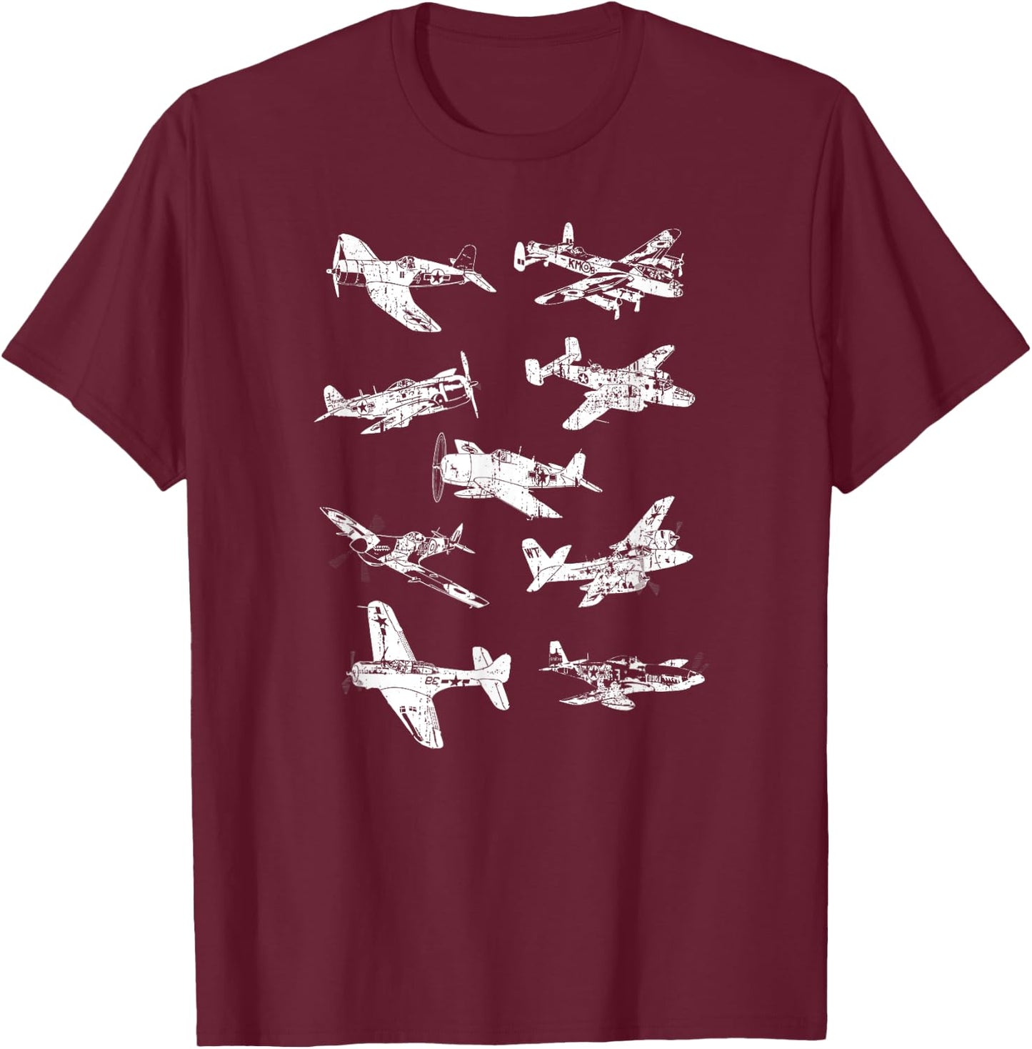 WWII US Fighter Jet Aircraft World War II Vintage Airplanes T-Shirt - T-Shirt | Maroon