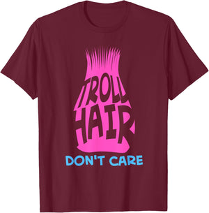 Funny Troll Hair Don't Care Gift Kids Toddlers Boys Girls T-Shirt - T-Shirt | Maroon