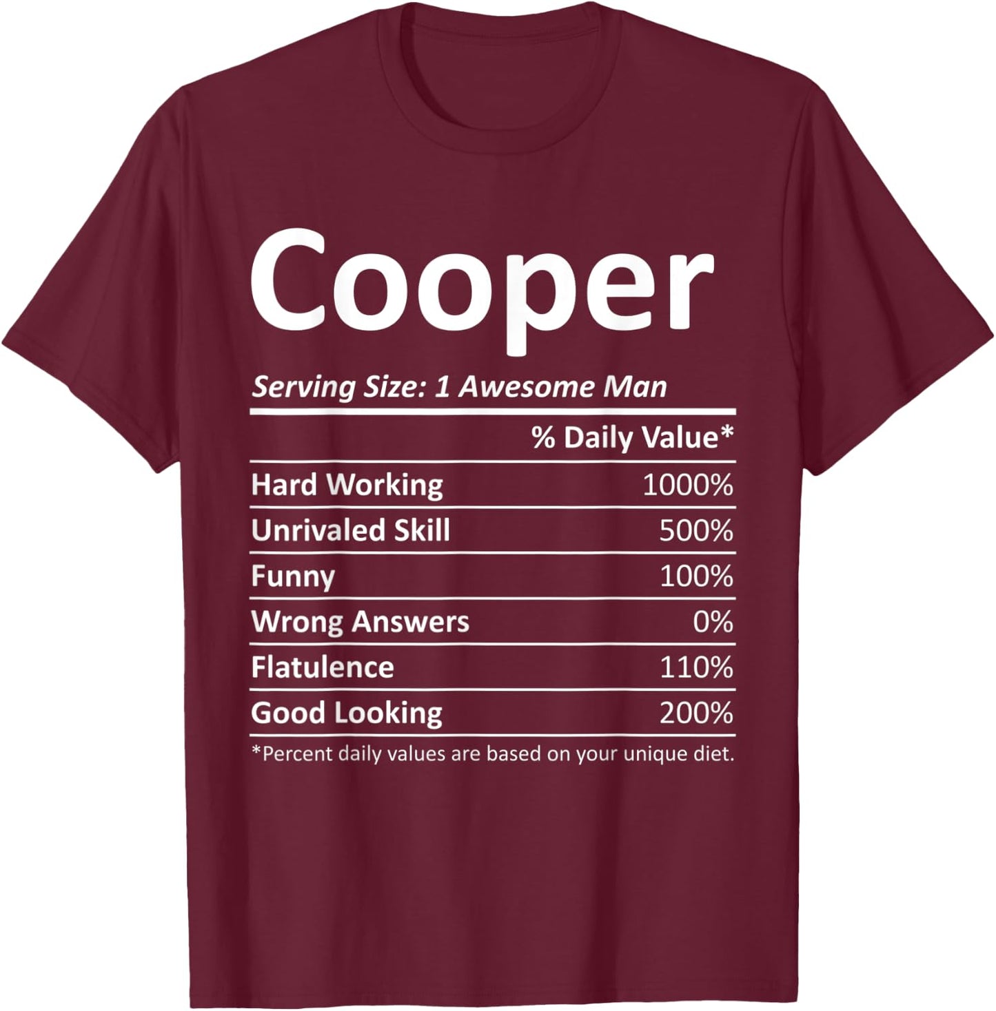 COOPER Nutrition Funny Birthday Personalized Name Gift T-Shirt - T-Shirt | Maroon